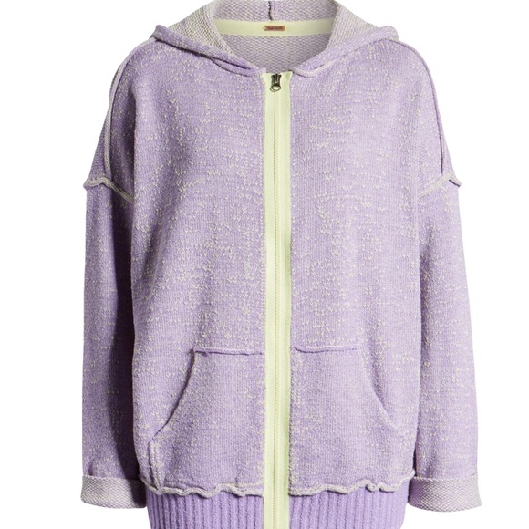 New Free People In Bloom Sm Purple Green Zip Hoodie Sweater - Picture 11 of 13